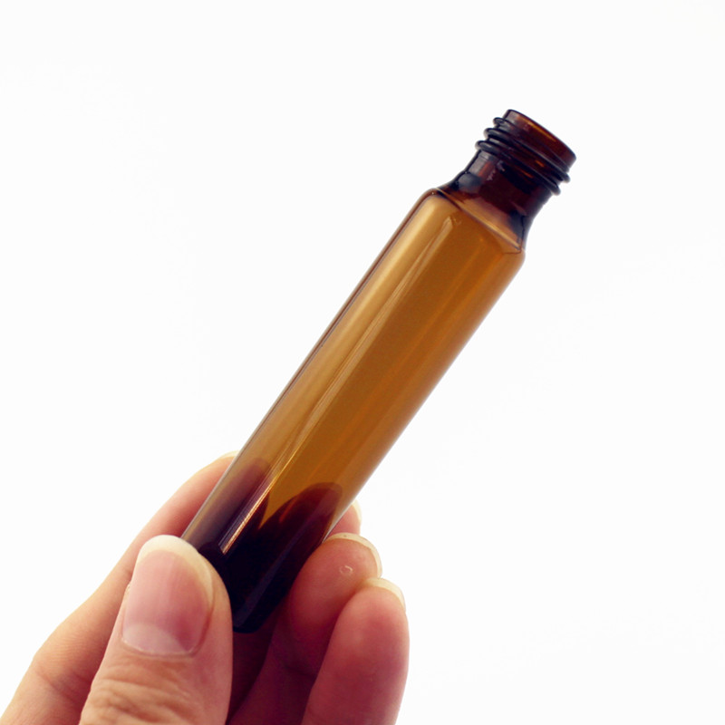 100pcs/lot 1ml 2ml 3ml 5ml 10m Amber Glass Roll on Bottle with Glass/Metal Ball Brown Thin Glass Roller Essential Oil Vials