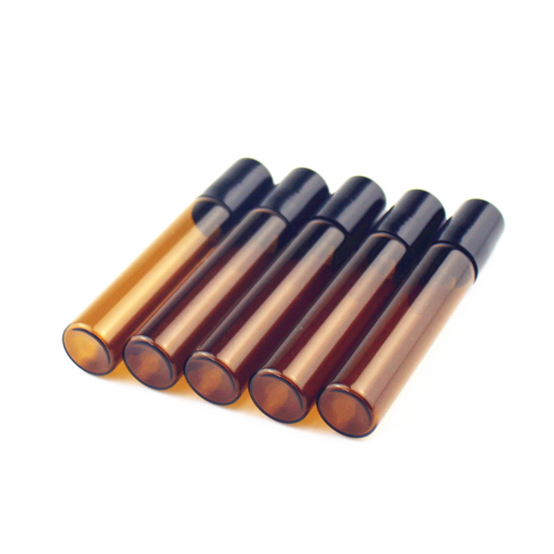100pcs/lot 1ml 2ml 3ml 5ml 10m Amber Glass Roll on Bottle with Glass/Metal Ball Brown Thin Glass Roller Essential Oil Vials