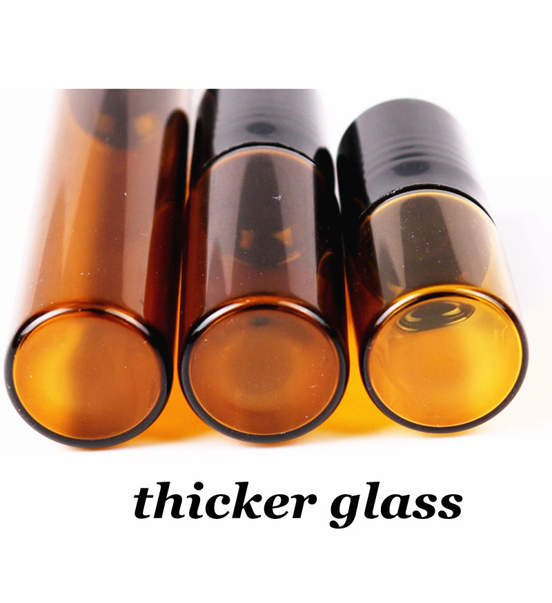 100pcs/lot 1ml 2ml 3ml 5ml 10m Amber Glass Roll on Bottle with Glass/Metal Ball Brown Thin Glass Roller Essential Oil Vials