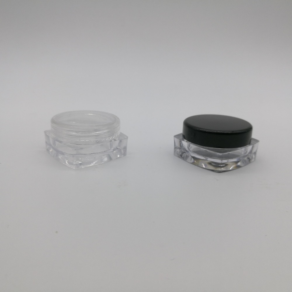 100pcs/lot 3g PS plastic clear square small loose powder jar empty eye shadow mini container for cosmetic packaging