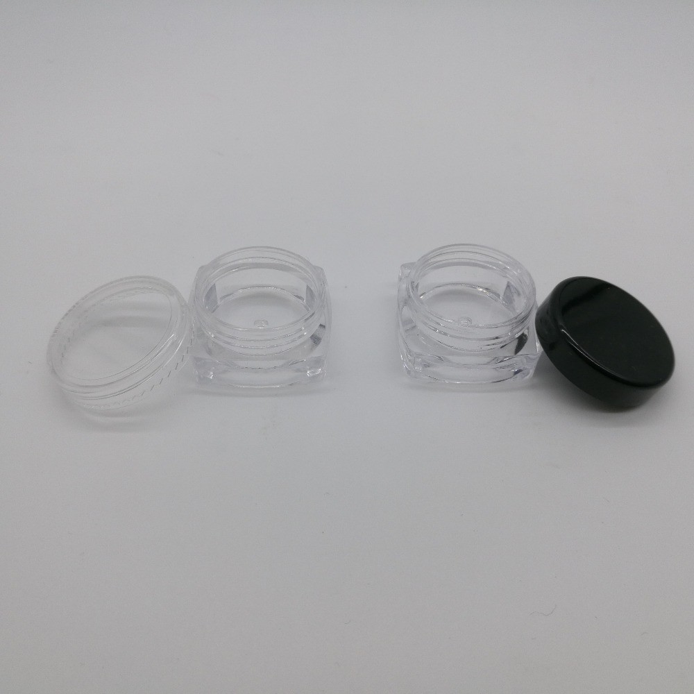 100pcs/lot 3g PS plastic clear square small loose powder jar empty eye shadow mini container for cosmetic packaging
