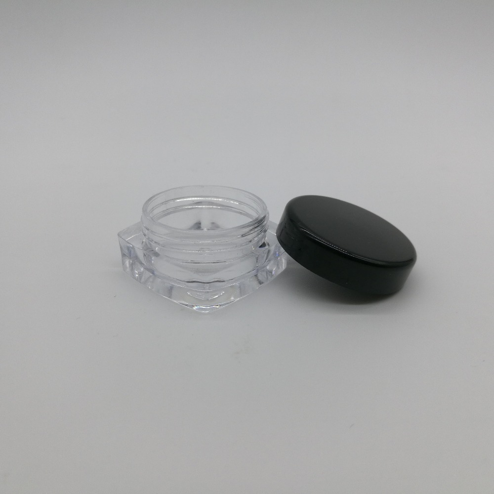 100pcs/lot 3g PS plastic clear square small loose powder jar empty eye shadow mini container for cosmetic packaging