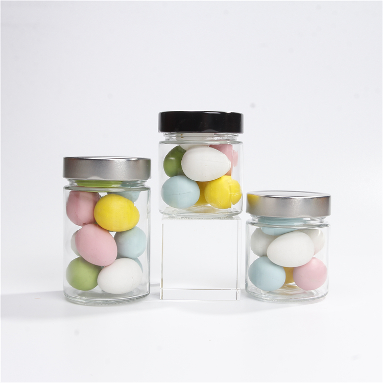 106ml 212ml 314ml Ergo Glass Jar With Black Metal Lid Twist Screw Lid For Honey jam Food Storage Jar