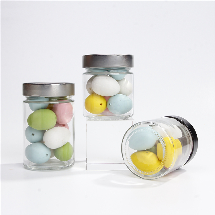 106ml 212ml 314ml Ergo Glass Jar With Black Metal Lid Twist Screw Lid For Honey jam Food Storage Jar