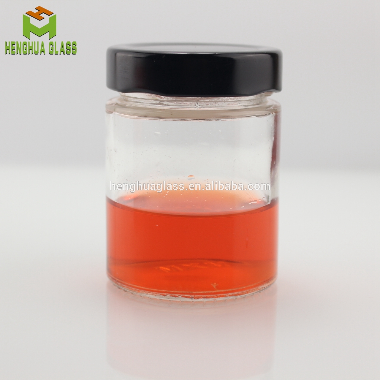 106ml 212ml 314ml wide mouth straight side glass jar round ergo food glass storage jar honey jam jars with black metal lid