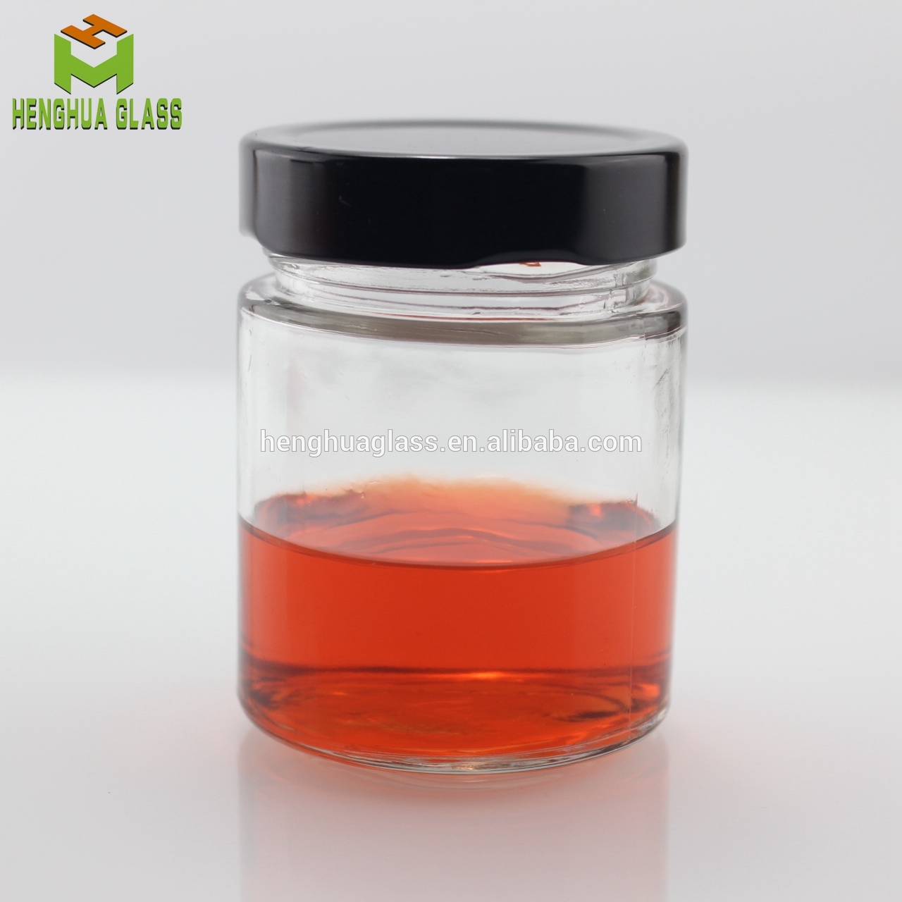 106ml 212ml 314ml wide mouth straight side glass jar round ergo food glass storage jar honey jam jars with black metal lid