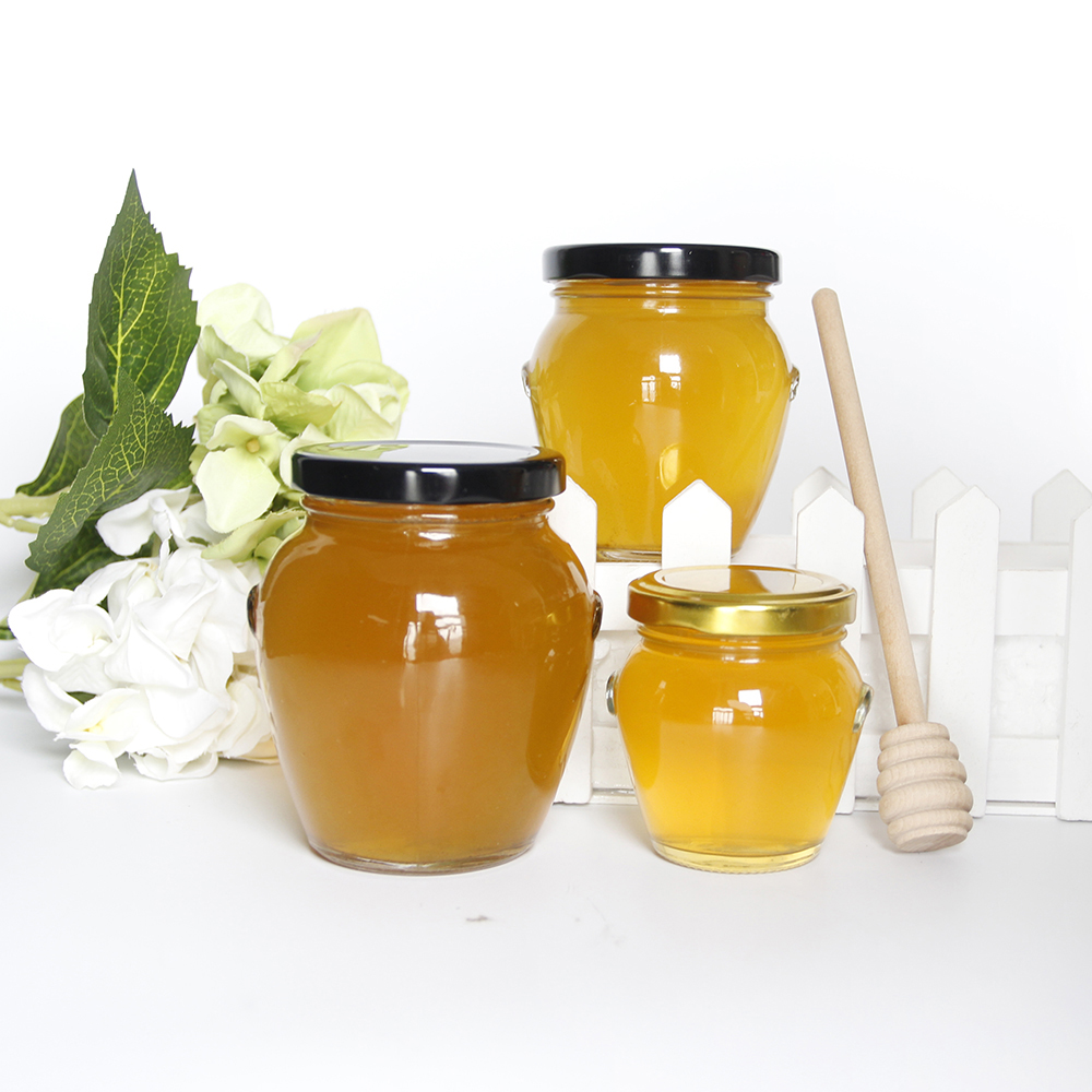 106ml China Supplier clear orcio glass jars for sale with lids and wood dipper