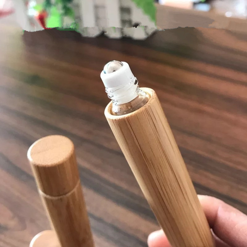 10ML 15ML moso bamboo essential oil perfume roller ball glass bottle travel bamboo bottle