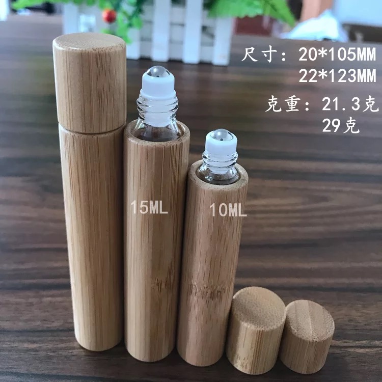10ML 15ML moso bamboo essential oil perfume roller ball glass bottle travel bamboo bottle