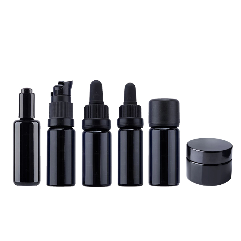 10ML 30ML 50ML 60ML 100ML Violet Glass Spray Bottle Black with Black Dropper Spray Cap And Jars