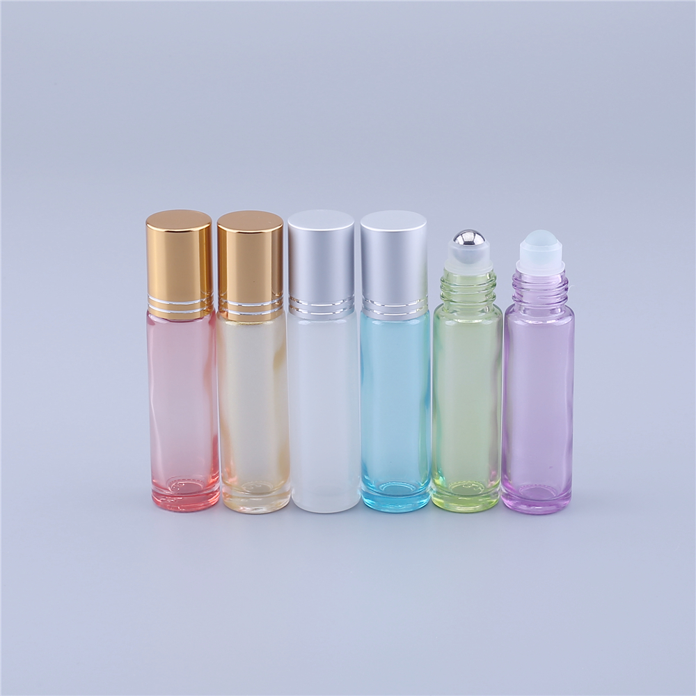 10ML Empty Lip Gloss Containers Colorful Perfume Essential Oil Roll On Glass Bottle Sample With Roller Metal /Glass Ball