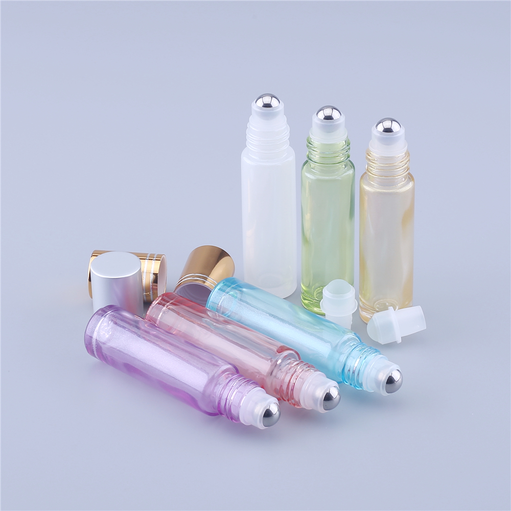 10ML Empty Lip Gloss Containers Colorful Perfume Essential Oil Roll On Glass Bottle Sample With Roller Metal /Glass Ball