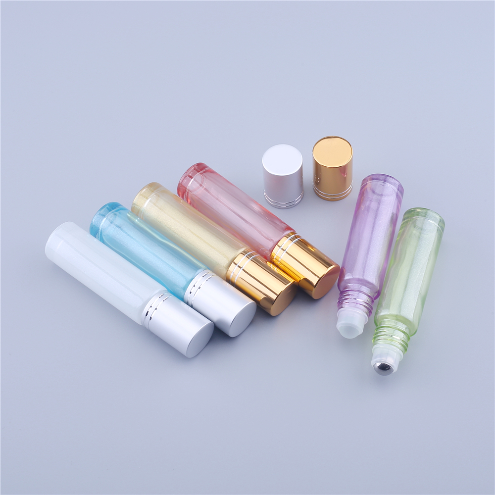 10ML Empty Lip Gloss Containers Colorful Perfume Essential Oil Roll On Glass Bottle Sample With Roller Metal /Glass Ball