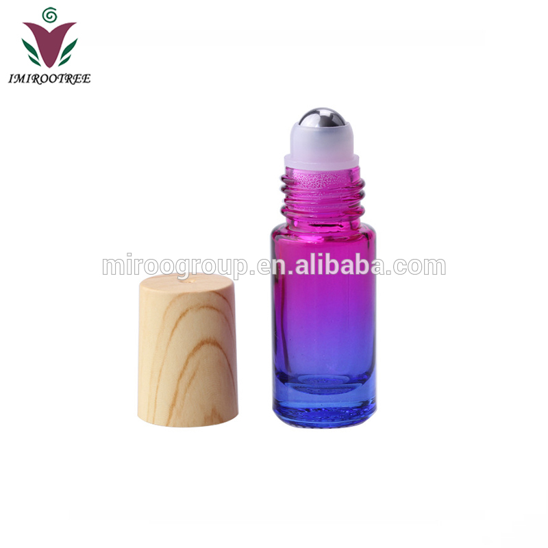 10Pcs Pack IN STOCK 5ml Gradient Color Matte and Golossy Glass Roll On Essential Oil Roller Ball Bottle with Plastic Bamboo Lids