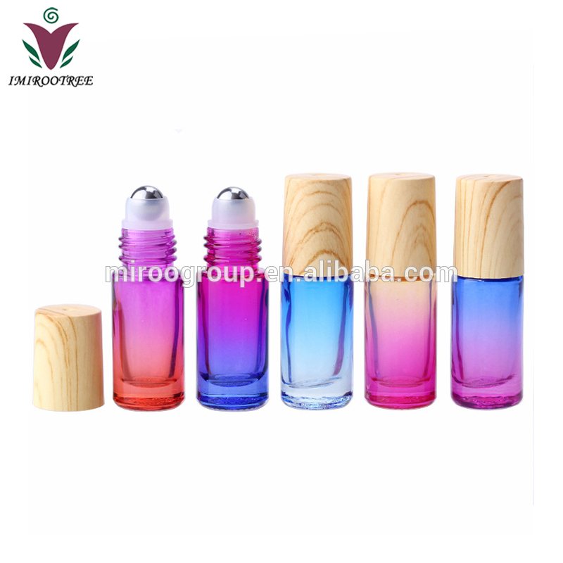 10Pcs Pack IN STOCK 5ml Gradient Color Matte and Golossy Glass Roll On Essential Oil Roller Ball Bottle with Plastic Bamboo Lids