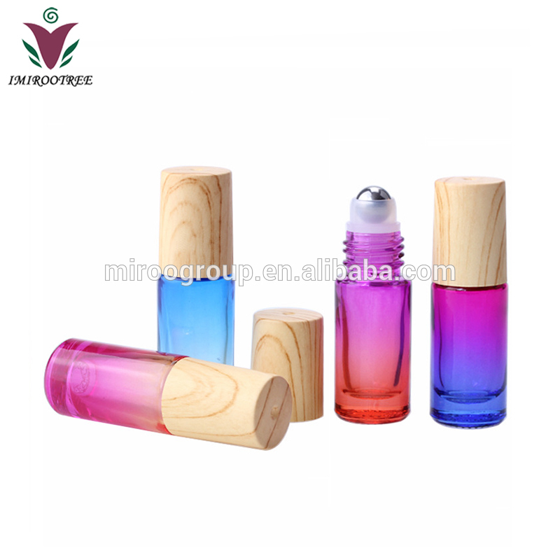 10Pcs Pack IN STOCK 5ml Gradient Color Matte and Golossy Glass Roll On Essential Oil Roller Ball Bottle with Plastic Bamboo Lids