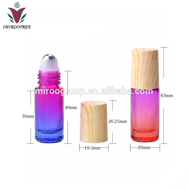 10Pcs Pack IN STOCK 5ml Gradient Color Matte and Golossy Glass Roll On Essential Oil Roller Ball Bottle with Plastic Bamboo Lids