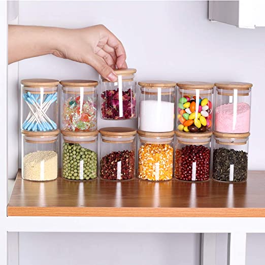 10Pcs Set Clear Leakproof Glass Jars Canisters With Bamboo Lids For Home Kitchen Storage