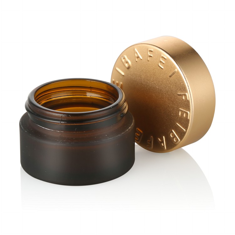 10g 15g 20g 30g 50g 100g  round acid frosted amber cosmetic industry glass  jar with engraving gold aluminum screw  lid