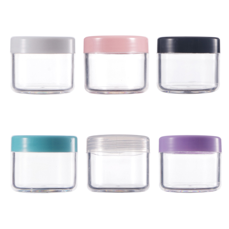 10g 15g 20g Transparent Face Eye Cosmetic PS Plastic Cream Jars Lip Container With Colorful Screw Cap