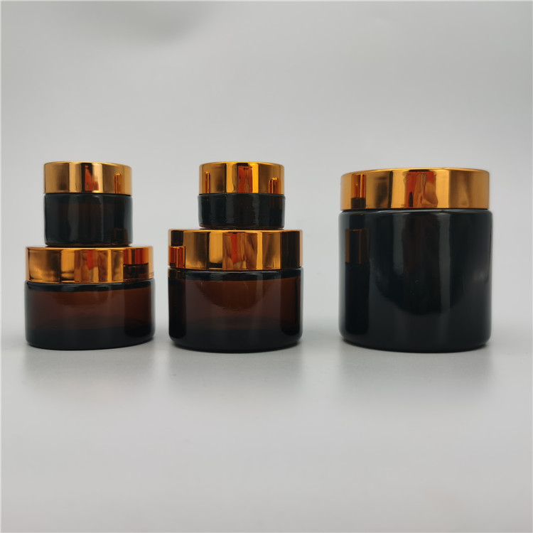 10g 15g 30g 50g 100g 200g brown amber cosmetics glass jar with golden lid