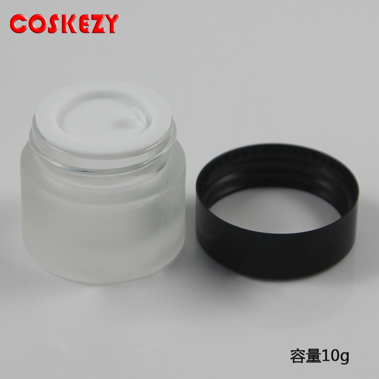10g 15g 30g 50g matte white glass cream jar with black plastic screw cap, from china cosmetic packaging of suppliers