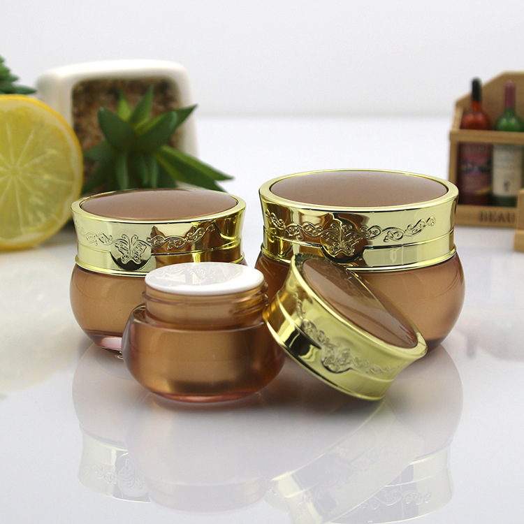 10g 15g 30g luxury acrylic face cream jar with gold lid Empty round shape retro cream container Plastic cosmetic package jar