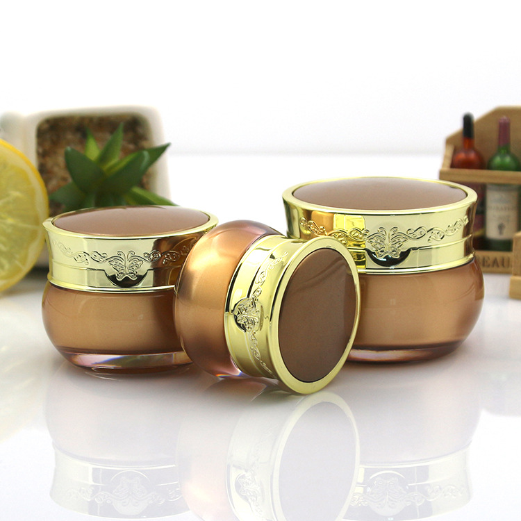 10g 15g 30g luxury acrylic face cream jar with gold lid Empty round shape retro cream container Plastic cosmetic package jar