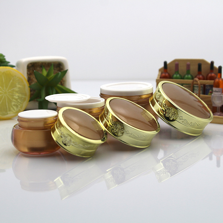 10g 15g 30g luxury acrylic face cream jar with gold lid Empty round shape retro cream container Plastic cosmetic package jar