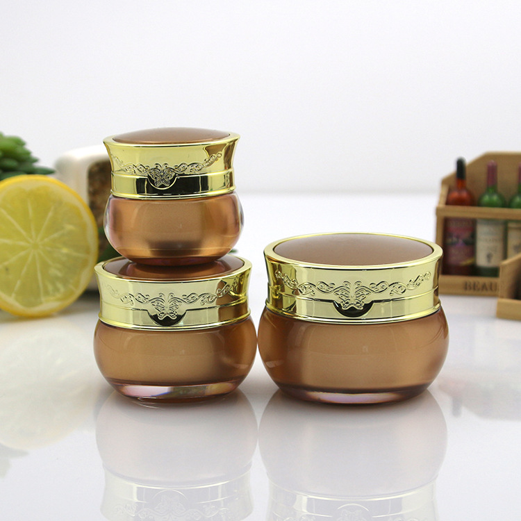 10g 15g 30g luxury acrylic face cream jar with gold lid Empty round shape retro cream container Plastic cosmetic package jar