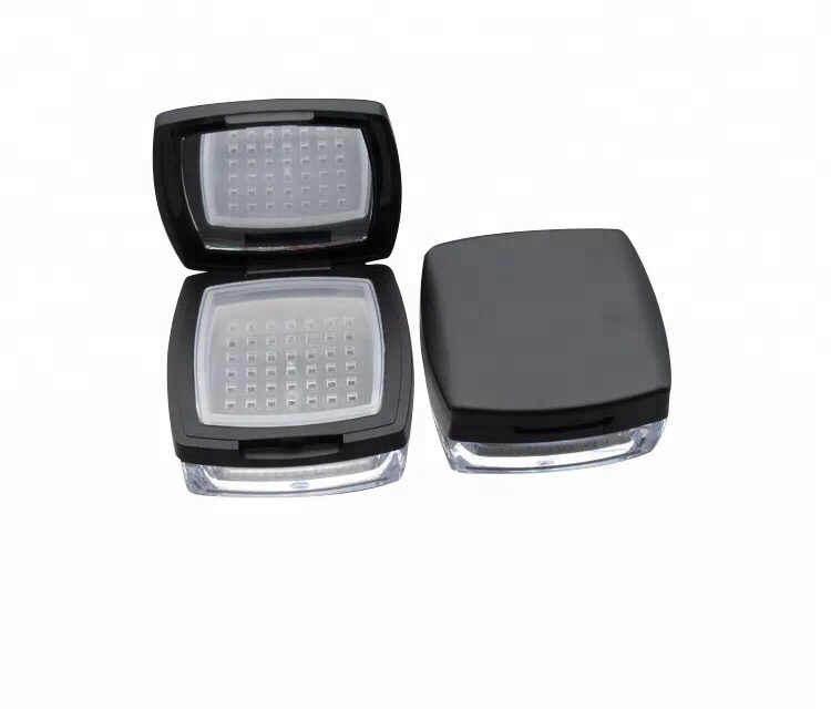 10g 15g empty plastic cosmetic packaging square loose powder cosmetic jar with sifter mirror jar