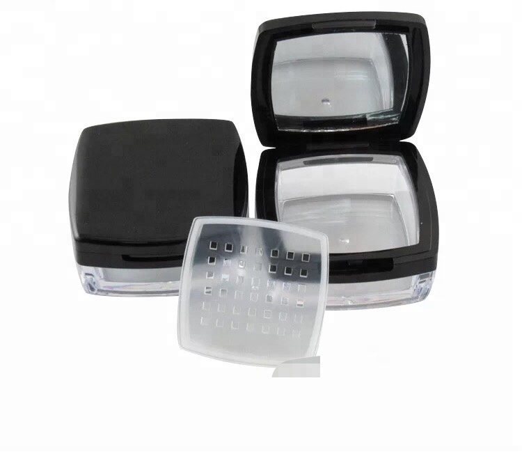 10g 15g empty plastic cosmetic packaging square loose powder cosmetic jar with sifter mirror jar