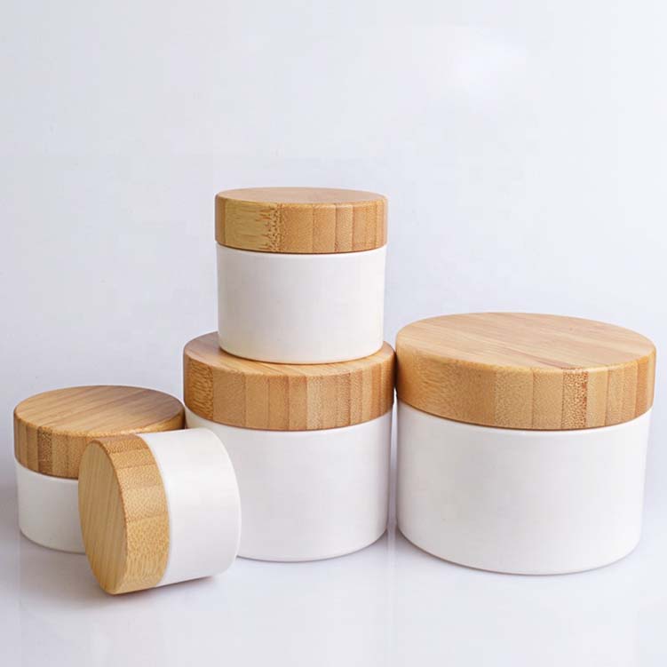 10g 20g 30g 50g 100g 150g 200g 250g white plastic pp bamboo cap cream  jar Cosmetic packaging container