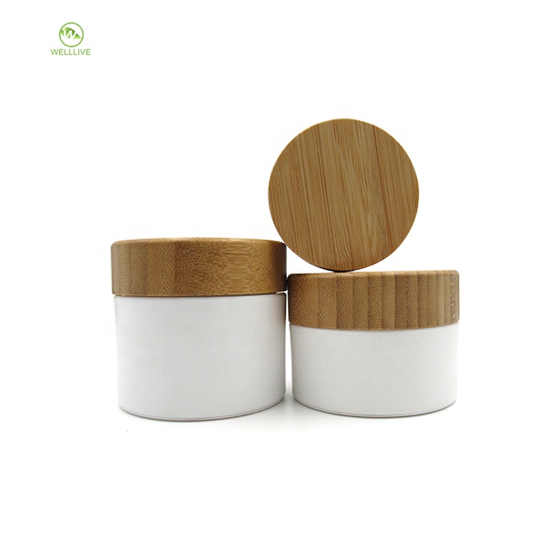 10g 20g 30g 50g 100g 150g 200g 250g white plastic pp cream cosmetic jar with bamboo screw lid and gasket liner