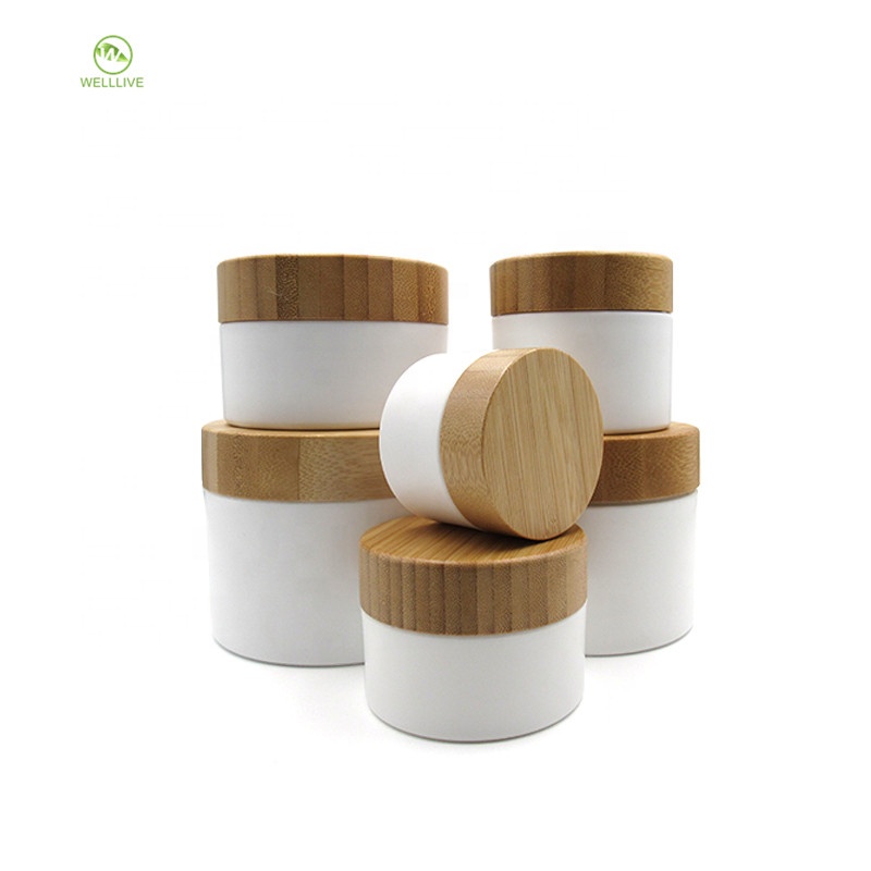 10g 20g 30g 50g 100g 150g 200g 250g white plastic pp cream cosmetic jar with bamboo screw lid and gasket liner