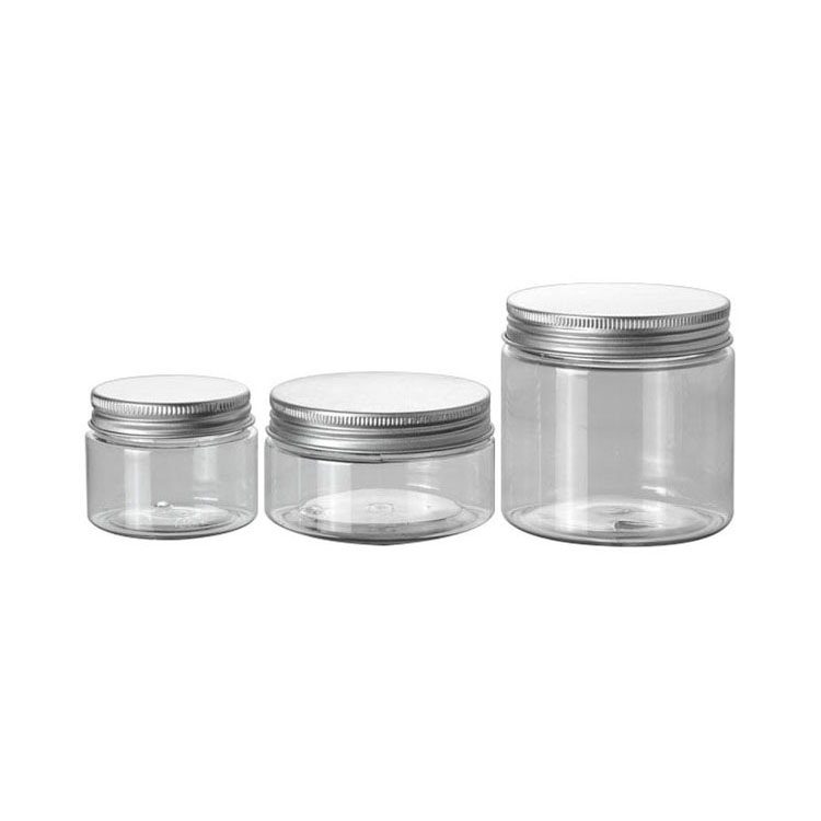 10g 20g 30g 50g 100g 150g 200g 300g 400g 500g Cosmetic clear plastic jar with silver aluminum lid