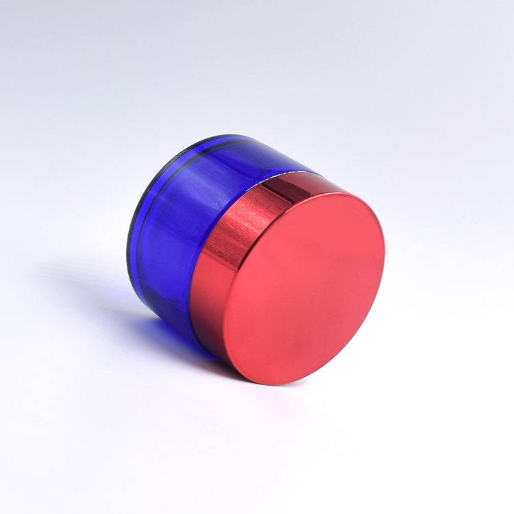 10g 20g 30g 50g 100g beatiful cheap design opal cobalt blue cosmetic round cream glass jar with red aluminum lid