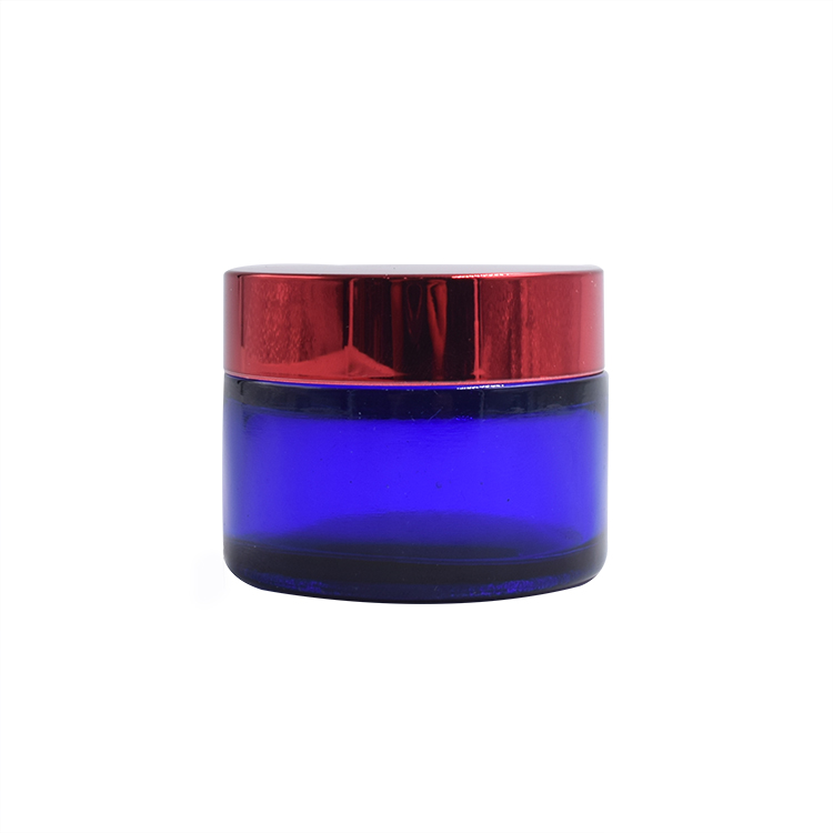 10g 20g 30g 50g 100g beatiful cheap design opal cobalt blue cosmetic round cream glass jar with red aluminum lid
