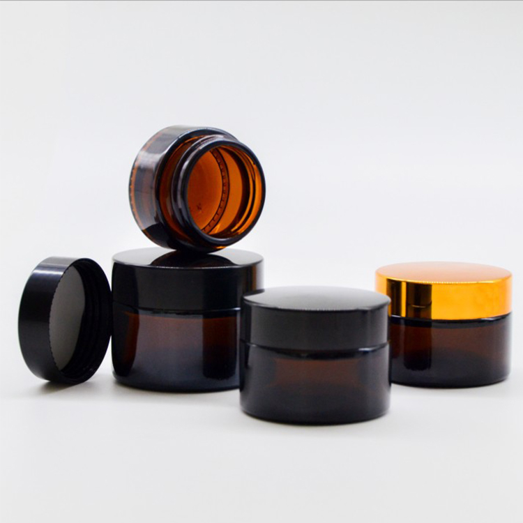 10g 20g 30g 50g 100g empty cosmetic cream amber and clear glass jar with gold and silver aluminum cap