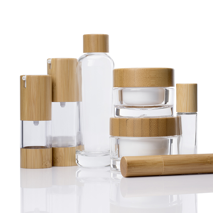 10g 20g 30g 50g 100g luxury cosmetic bottle clear round acrylic cosmetic jars and bottle set with bamboo lid