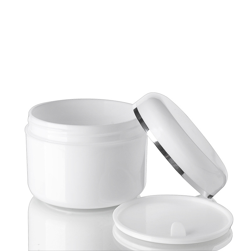 10g 20g 30g 50g double wall round shape white PP cosmetic cream jar with silver ring