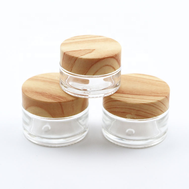 10g 20g 30g 50g wood color cap cream skincare jars clear transparent glass jars with wood grain lid