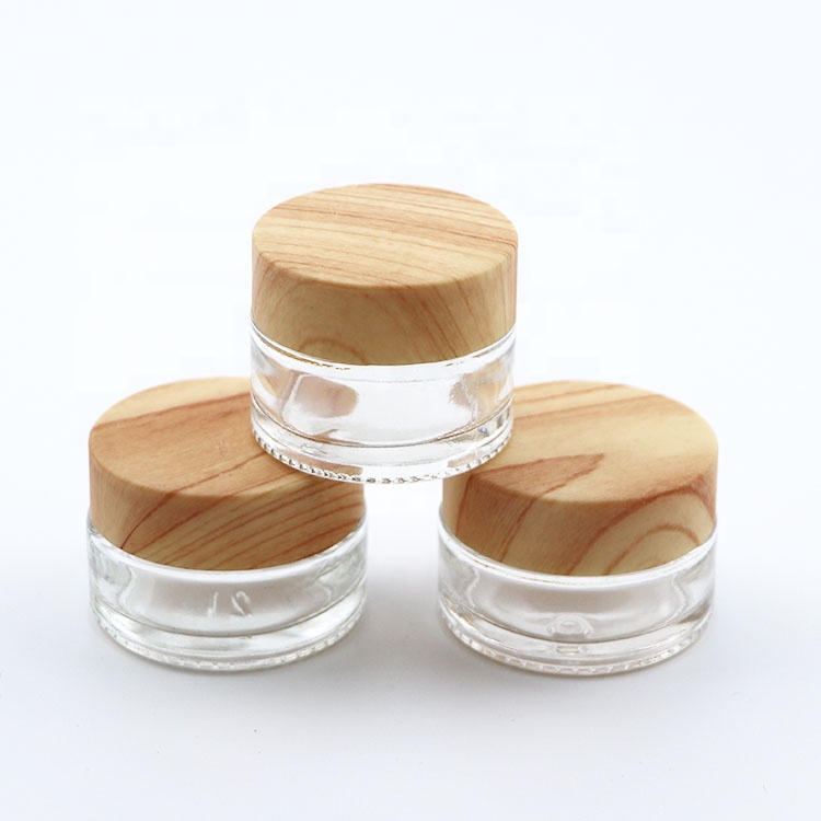10g 20g 30g 50g wood color cap cream skincare jars clear transparent glass jars with wood grain lid