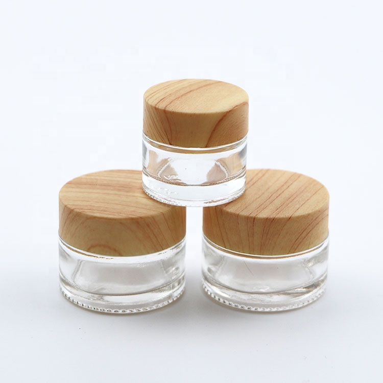 10g 20g 30g 50g wood color cap cream skincare jars clear transparent glass jars with wood grain lid