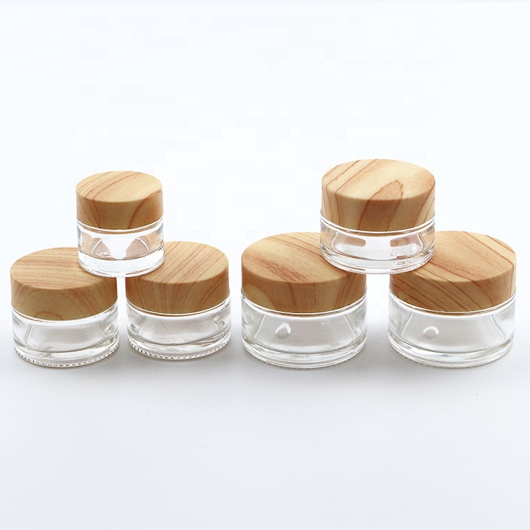 10g 20g 30g 50g wood color cap cream skincare jars clear transparent glass jars with wood grain lid