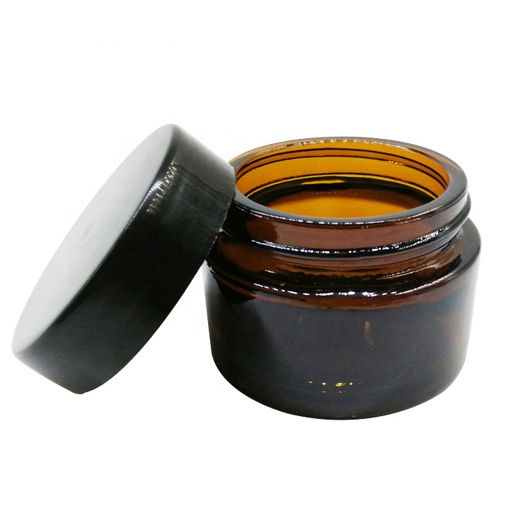 10g 20g 30g amber eye glass cream jar with black printed lid