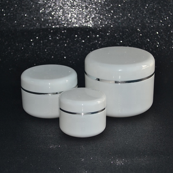 10g 20g 50g 100g 150g 200g 250g cosmetic cream container White PP plastic jar with silver edge dome lid