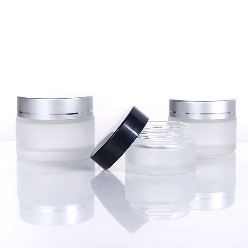 10g 20g Refillable Frosted Glass Cosmetic Cream Jar Bottle Container with Silver Lids