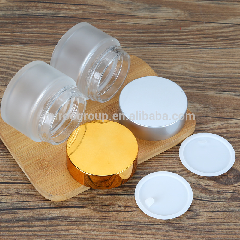 10g 20g Refillable Frosted Glass Cosmetic Cream Jar Bottle Container with Silver Lids