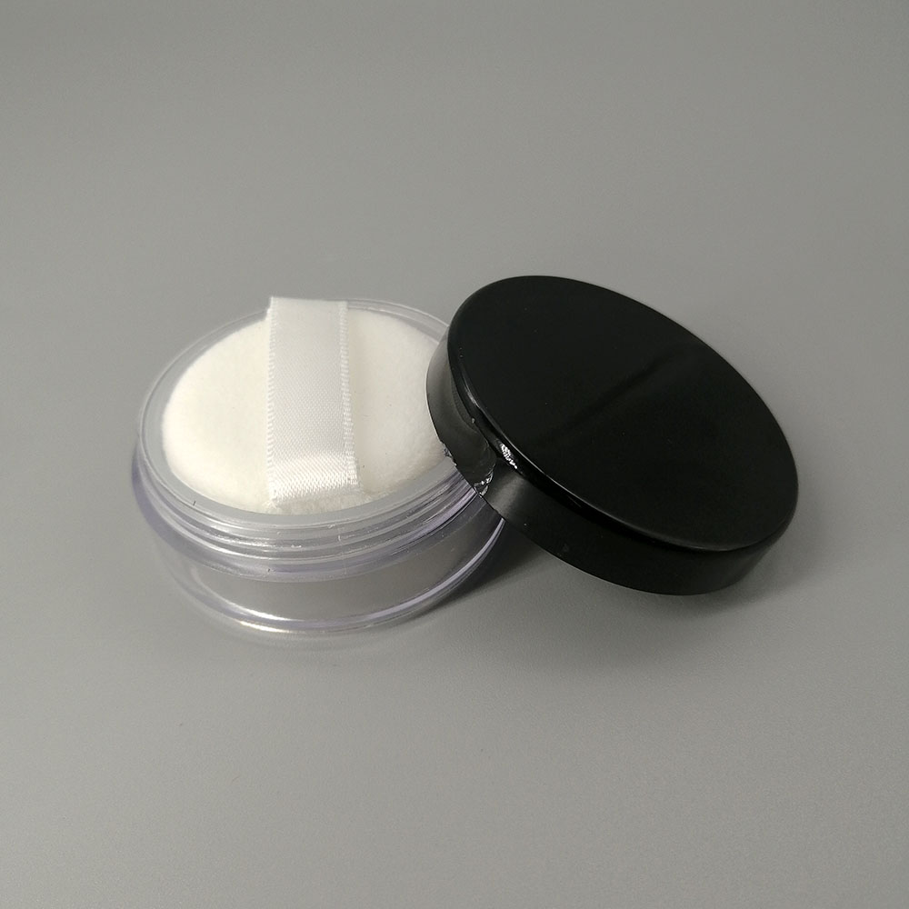 10g (20ml) plastic black cover loose powder jar cosmetic loose powder empty jar with sieve and puff
